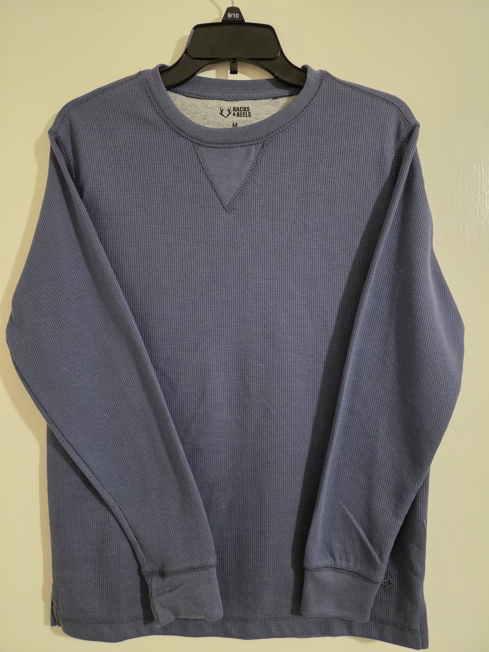 NWT Racks & Reels Men's Medium Slate Blue Waffle Thermal Long Sleeve Crewneck